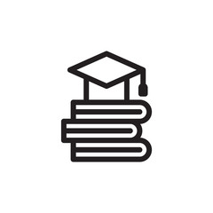 flat line graduation cap with book icon. Logo element illustration. university design. vector eps 10 . academic educate concept. Can be used in web and mobile .