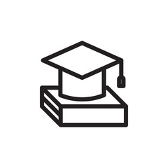 flat line graduation cap with book icon. Logo element illustration. university design. vector eps 10 . academic educate concept. Can be used in web and mobile .