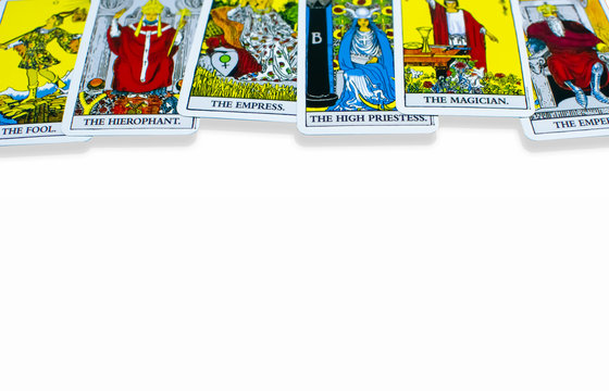 Tarot Cards On White Background With Copyspace