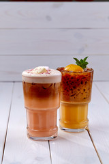 summer cocktail on the wooden background