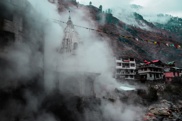 manikaran gurudwara covered with fogg of natural steam water spring