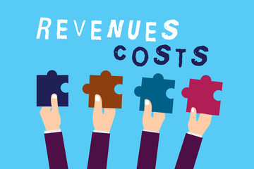 Text sign showing Revenues Costs. Conceptual photo Total amount of money in Manufacturing and Delivery a product.