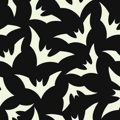 Vector seamless Halloween pattern with bats. Black and white halloween simple design for greeting card, gift box, wallpaper, fabric, web design.