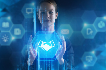 The concept of business, technology, the Internet and the network. A young entrepreneur working on...