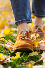 women shoes in autumn foliage