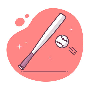 recommend clip art: Baseball bat and ball icon in monoline / line art style vector illustration