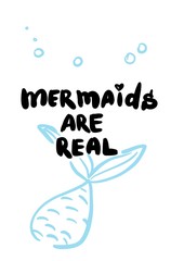 I'm really a mermaid quote with sea elements and lettering. Summer quote with shell. Summer t-shirt print, invitation, poster.