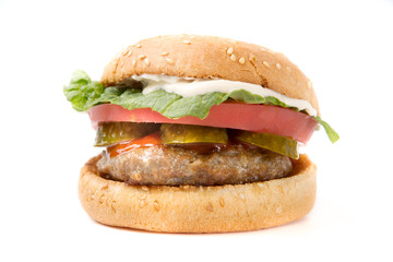 Homemade burger isolated on the white background Healthy and tasty food.