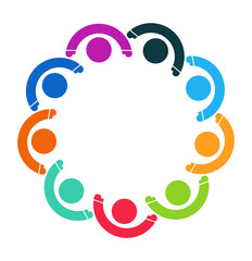People logo. Group teamwork symbol of nine persons