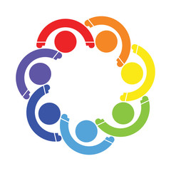 People logo.Group teamwork symbol of seven persons.holding hands.