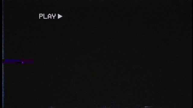 An old damaged VHS tape playing, over noise and glitch from an analog TV, with a PLAY text. Cool retro vintage background for modern videos. Infinite loop.
