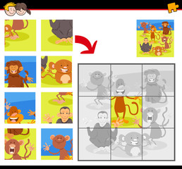 Fototapeta premium jigsaw puzzles with cartoon happy monkeys