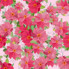 Vector floral ethnic seamless pattern  with flowers and leaves. Gentle, spring, summer floral background.
