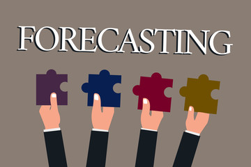 Conceptual hand writing showing Forecasting. Business photo text Predict Estimate a future event or trend based on present data.