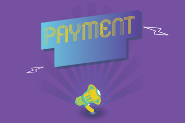 Text sign showing Payment. Conceptual photo Process of paying someone or something Give money Ending purchase.