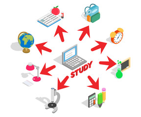 Study concept banner. Isometric banner of study vector concept for web, giftcard and postcard