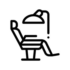 Stomatology Dentist Chair Vector Thin Line Icon. Dentist Chair, Instrument Tool Equipment And Device Linear Pictogram. Chairside Assistance Dental Health Service Monochrome Contour Illustration