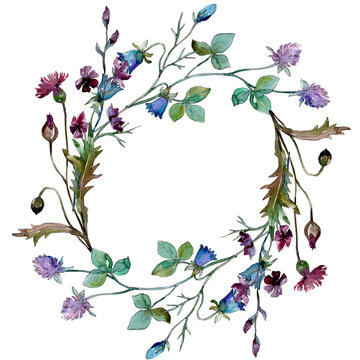 Wildflowers floral botanical flowers. Watercolor background illustration set. Frame border ornament square.