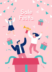 People shopping sale at store, shop, mall. Flat vector illustration.