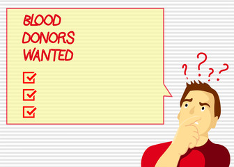Handwriting text Blood Donors Wanted. Concept meaning Looking for someone willing to donate their blood.