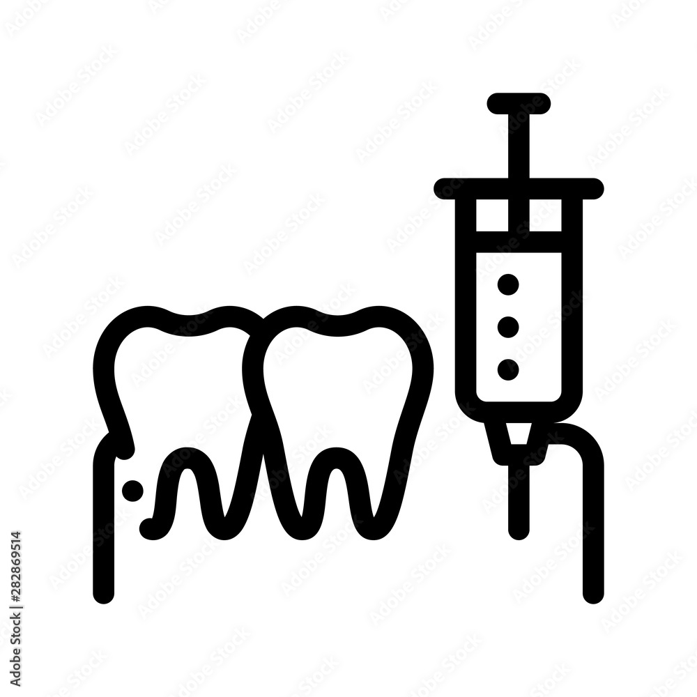 Poster Stomatology Anesthesia Injection Vector Sign Icon Thin Line. Anesthesia Dentist Instrument Equipment And Device Linear Pictogram. Medical Treatment Therapy Dentistry Monochrome Contour Illustration