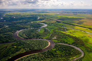 Pripyat river in Belarus from the air
