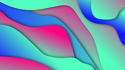 Abstract background of wavy flowing in light green and blue and pink colors