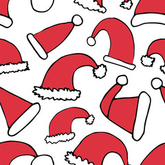 Seamless Christmas pattern with Santa Claus caps