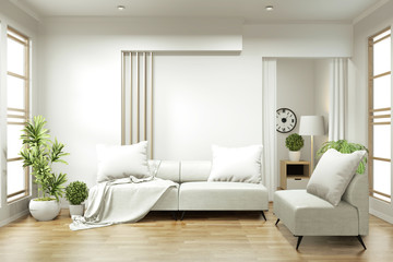 interior design,zen modern living with arm chair and decoration.3D rendering