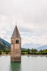 Reschen, Turm, Reschensee, Reschenpass, Passstrasse, Uferweg, Vinschgau, Alpen, Südtirol, Sommer, Italien