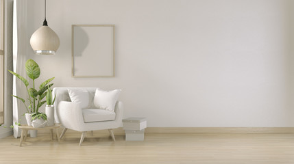 poster mock up living room interior with armchair sofa on room design minimal design. 3D rendering
