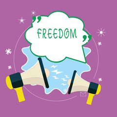 Handwriting text writing Freedom. Concept meaning power or right act speak or think as one wants not being imprisoned.