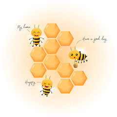 cute Bees and honey honeycombs