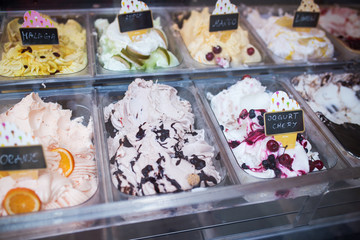  Different kinds of delicious ice cream in showcase