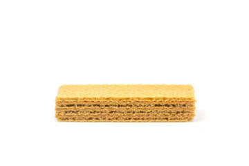 Crispy cream chocolate flavored wafer snack isolated on white background. 
