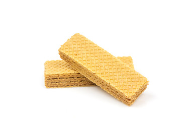 Crispy cream chocolate flavored wafer snack isolated on white background. 