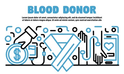 Fototapeta premium Blood donor banner. Outline illustration of blood donor vector banner for web design