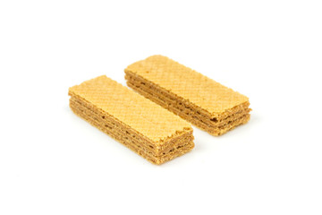 Crispy cream chocolate flavored wafer snack isolated on white background. 