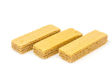 Crispy cream chocolate flavored wafer snack isolated on white background. 