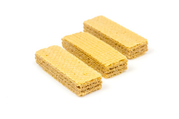 Crispy cream chocolate flavored wafer snack isolated on white background. 
