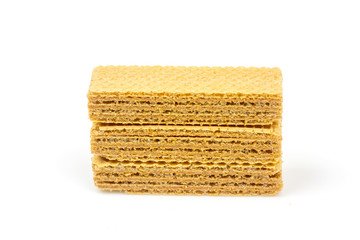 Crispy cream chocolate flavored wafer snack isolated on white background. 