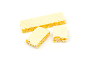 Crispy cheese flavored wafer snack isolated on white background.