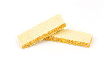 Crispy cheese flavored wafer snack isolated on white background.