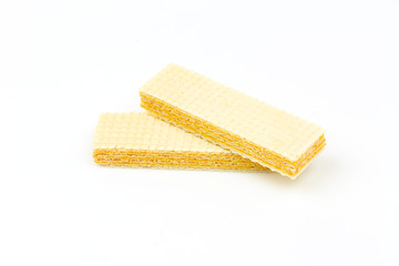 Crispy cheese flavored wafer snack isolated on white background.