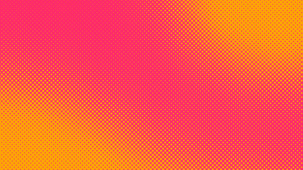 Orange and magenta pop art background in retro comic style with halftone dots, vector illustration of backdrop with isolated dots - obrazy, fototapety, plakaty