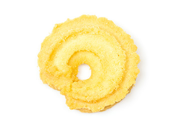 Single butter cookie isolated on white background.