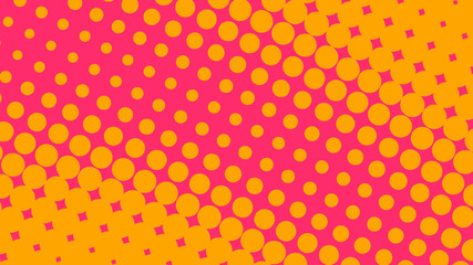 Orange and magenta pop art background in retro comic style with halftone dots design isolated
