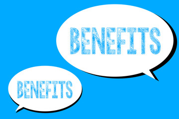 Word writing text Benefits. Business concept for Advantage Profit gained from something Payment Compensation.