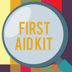 Word writing text First Aid Kit. Business concept for Set of materials and tools used for giving emergency treatment.