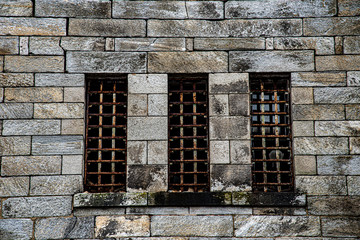 Windows with bars in a penitentiary